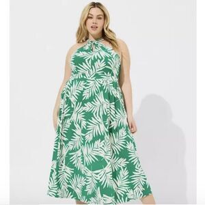 Torrid Green White Studio Knit‎ Halter Sleeveless Stretch Pockets Dress Size 6X